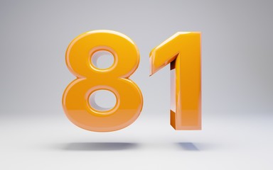 Number 81. 3D orange glossy number isolated on white background.