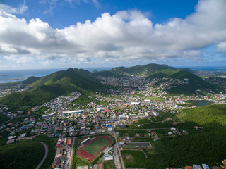 High aerial view of the island of Sint Maarten