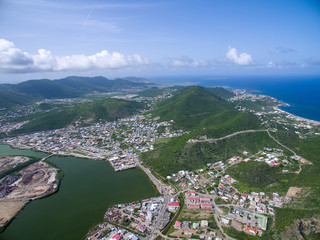 Fototapeta na wymiar High aerial view of the island of Sint Maarten