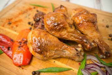 fried chicken legs with spices and vegetables. Grilled chicken. - 284327732