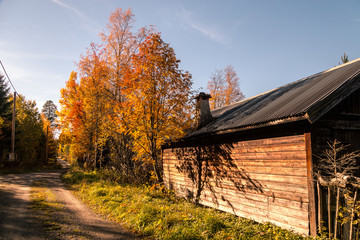 Autumn between villages  nature and water in Scandinavia