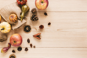 Top view autumn arrangement with copy space
