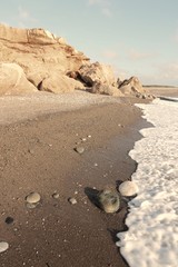 Cyprus beach landscape. Filtered colors style.