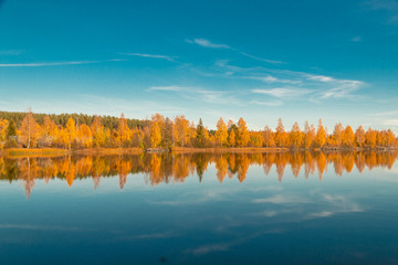 Autumn between villages nature and water in Scandinavia