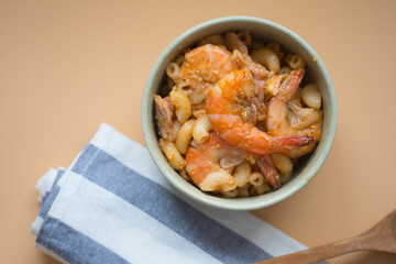 Fried Shrimp macaroni with tomato sauce