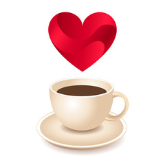 Cup of Fresh Coffee with Heart Vector