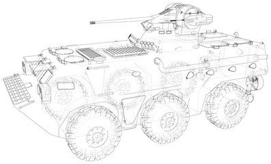 Army vehicle technical wire-frame. Vector illustration. Tracing illustration of 3d.