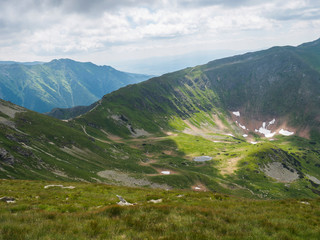 view from Ostry Rohac peak on Western Tatra mountains or Rohace panorama. Sharp green mountain...