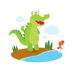Crocodile and swamps, Smiling green alligator, Cute wildlife.