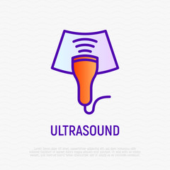 Ultrasound thin line icon. Medical equipment for health diagnostic. Modern vector illustration for laboratory service.