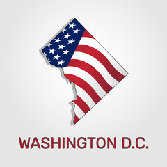 Map of Washington D.C. combined with waving USA flag. Washington D.C. silhouette or borders for geographic themes - Vector