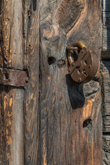  Antique door with lock. Close-Up