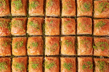 Turkish Dessert Baklava with concept background