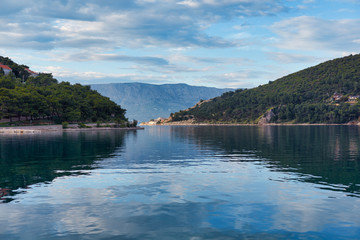A quiet beach in Croatia. Pucisca, a view of the continental part of Croatia