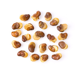 Broad windsor fava bean seeds isolated on white background. top view