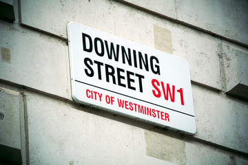 Downing Street sign in Westminster central London