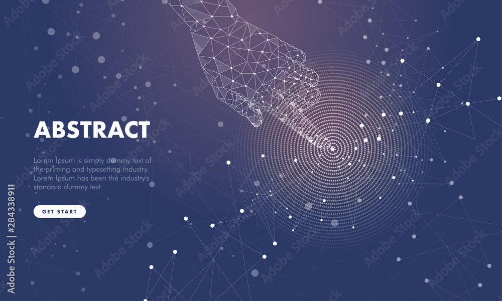 Poster touch the future hand and arrows analytics. innovations robot systems hand and intellectual systems.