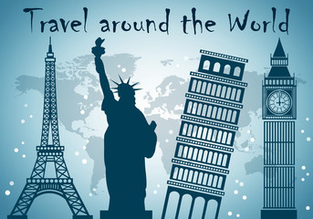 Famous places and travel around the world concept design 