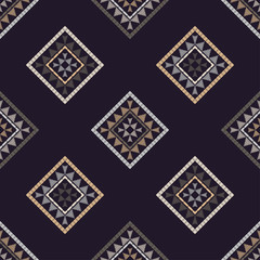 Ethnic boho seamless pattern. Lace. Embroidery on fabric. Patchwork texture. Weaving. Traditional ornament. Tribal pattern. Folk motif. Can be used for wallpaper, textile, wrapping, web. 