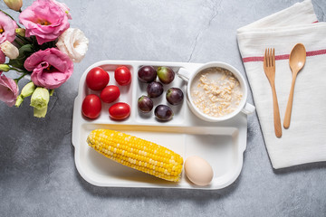 A well-balanced breakfast with a balanced diet