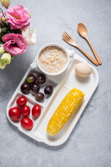 A well-balanced breakfast with a balanced diet