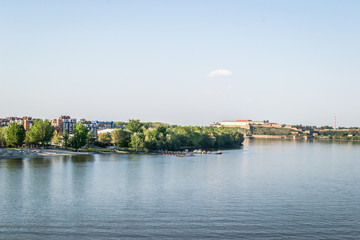 Panorama of the Danube River under the Petrovaradin fortress near Novi Sad