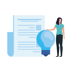 young woman with bulb character