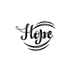 Vector. Hand lettering - Hope. Black text with white highlights. Isolated word. For web site, cafe, shop, interior design. Engraving for jewelry
