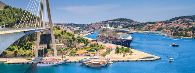 Coastal summer landscape, banner - view of Dubrovnik from the side of The Franjo Tudman Bridge, on...