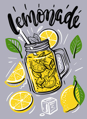 Cup with lemonade, sketch for your design - obrazy, fototapety, plakaty