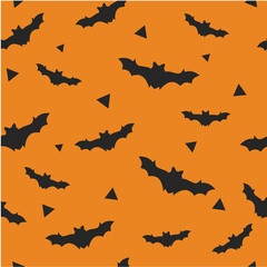 Halloween seamless pattern with bat on an orange background. Halloween background