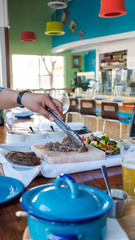 Food being served in a restaurant
