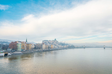 Fototapeta premium BUDAPEST, HUNGARY - January 16,2018: view of historic architectural in Budapest from Danube