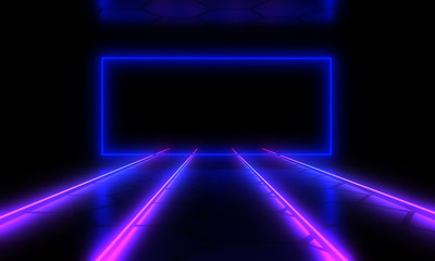 3D abstract background with neon light. 3d illustration