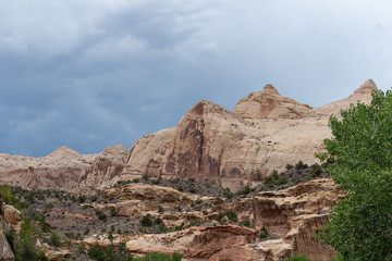 Capitol Reef National Park low angle landscape of massive white stone mountains