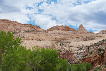 Capitol Reef National Park low angle landscape of massive white stone mountains