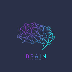 Brain Logo silhouette design vector template with connected lines and dots. Artificial Intelligence Logo. Brainstorm think idea Logotype symbol icon concept