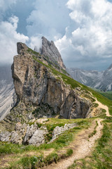 Trail on the Edge of a Seceda Mountain