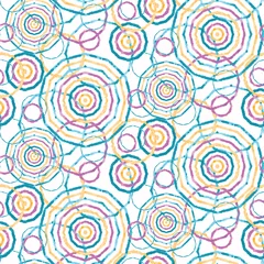 Sierkussen Naadloze patroon tie dye shibori sunburst cirkel. Kleurrijke boho zomer concentrische cirkels achtergrond. Vector textiel staal. © Limolida Studio