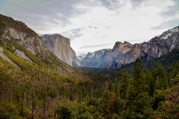 View of Mountain Landmark on view point Yosemite National Park at USA.