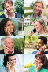 Beautiful commercial people outside connecting each other