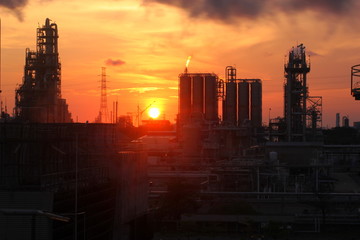 Oil and gas industrial,Oil refinery plant form industry with sunset or Twilight cloudy sky background,Thailand