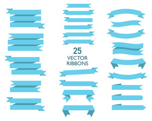 Set of 25 flat ribbons or banners. Vector illustration