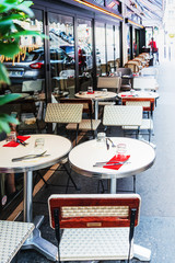 Fototapeta na wymiar PARIS, FRANCE - July 31, 2019: Restaurants in Paris city, France.