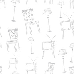 Room furniture sketch grey white