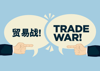 Trade war between China and United States. Concept of crisis, argument or protectionism.