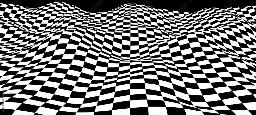 Poster black and white abstract wave. optical illusion. twisted vector illustration.