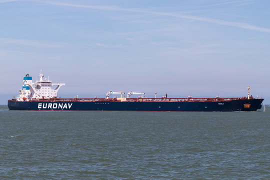 MAASVLAKTE, THE NETHERLANDS - June 26, 2018: VLCC tanker NOBLE inbound Rotterdam. Euronav is an international shipping enterprise which focuses on oil transport by sea.