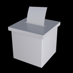 Blank election box ballot campaign mockup. Casting vote concept 3d render on black background