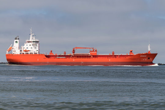 MAASVLAKTE, THE NETHERLANDS - June 25, 2018: Chemical tanker STENHEIM inbound Rotterdam. Rederiet Stenersen AS operates a fleet of 16 chemical/product tankers ranging in size from 13-19 000 dwt.